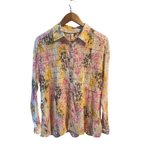 Anthropologie Pilcro Smocked Printed Buttondown Shirt Blouse Size XS - Picture 1 of 10